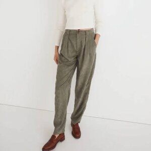 Madewell Corduroy High Rise Tapered Pants Sz 4 Olive Green Pleated Straight Leg